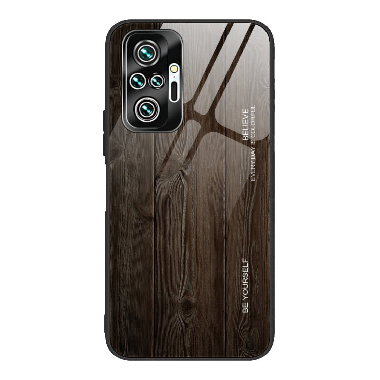For Xiaomi Redmi Note 10 Pro / Pro Max Wood Grain Tempered Glass + TPU Shockproof Case