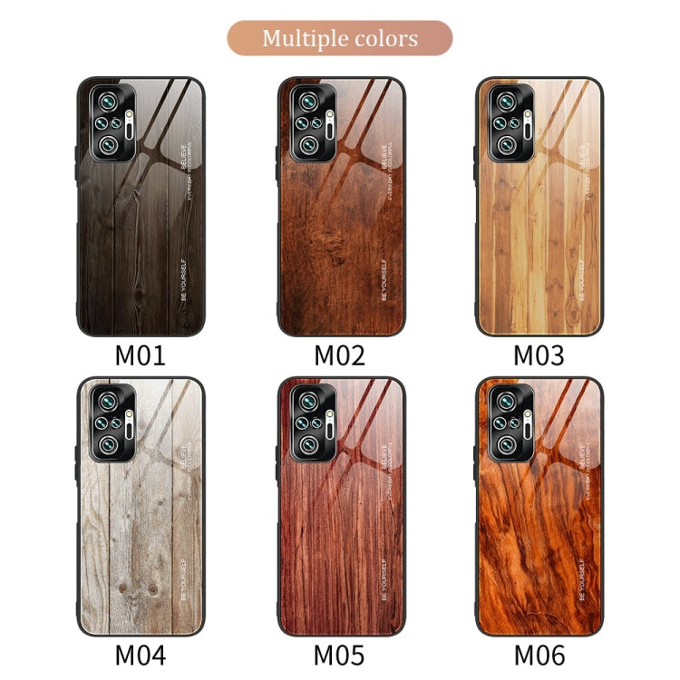 For Xiaomi Redmi Note 10 Pro / Pro Max Wood Grain Tempered Glass + TPU Shockproof Case