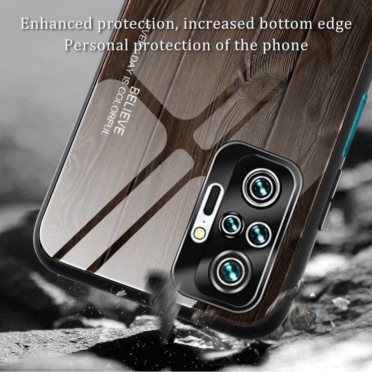 For Xiaomi Redmi Note 10 Pro / Pro Max Wood Grain Tempered Glass + TPU Shockproof Case