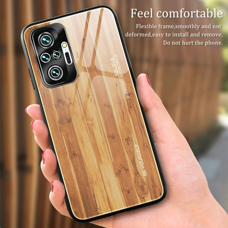 For Xiaomi Redmi Note 10 Pro / Pro Max Wood Grain Tempered Glass + TPU Shockproof Case
