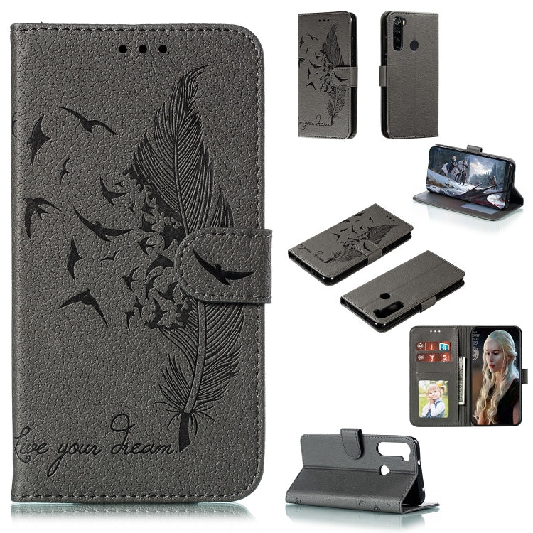 For Xiaomi Redmi Note 8 Feather Pattern Litchi Texture Horizontal Flip Leather Case with Holder & Wallet & Card Slots