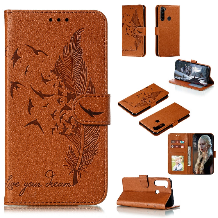 For Xiaomi Redmi Note 8 Feather Pattern Litchi Texture Horizontal Flip Leather Case with Holder & Wallet & Card Slots