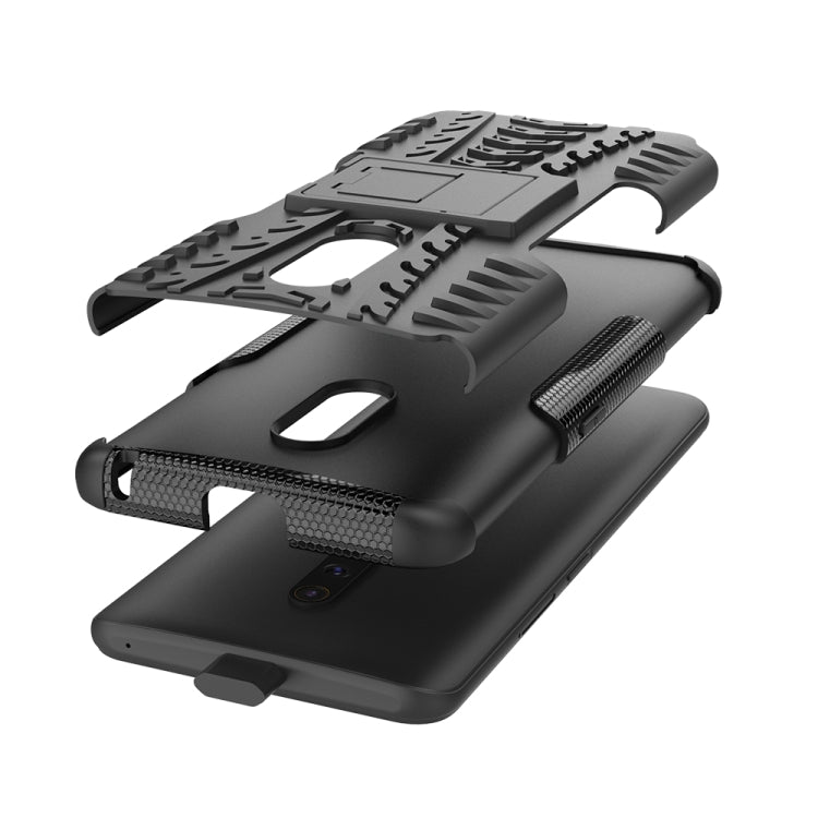 For OPPO Realme X Tire Texture TPU + PC Shockproof Case with Holder