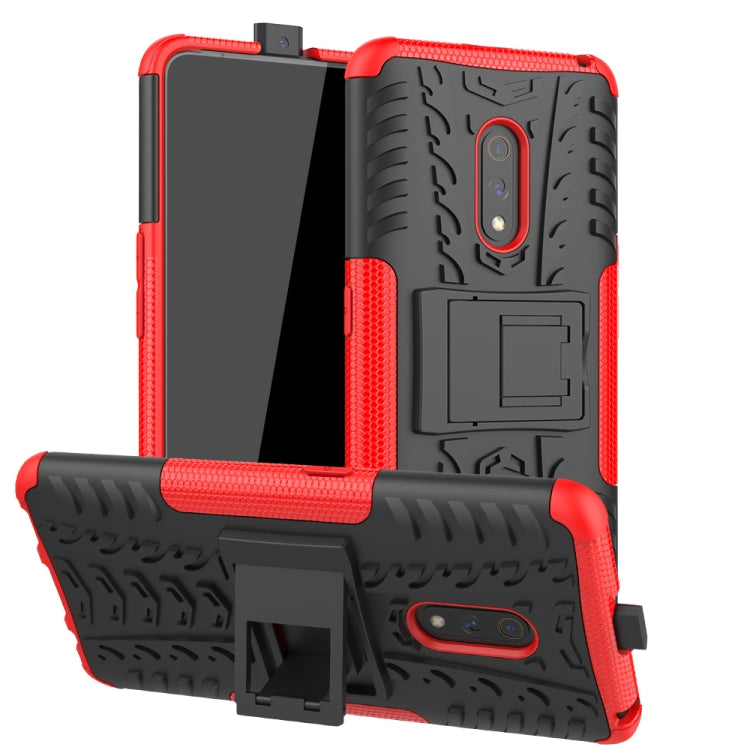 For OPPO Realme X Tire Texture TPU + PC Shockproof Case with Holder