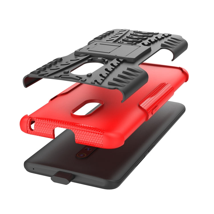 For OPPO Realme X Tire Texture TPU + PC Shockproof Case with Holder