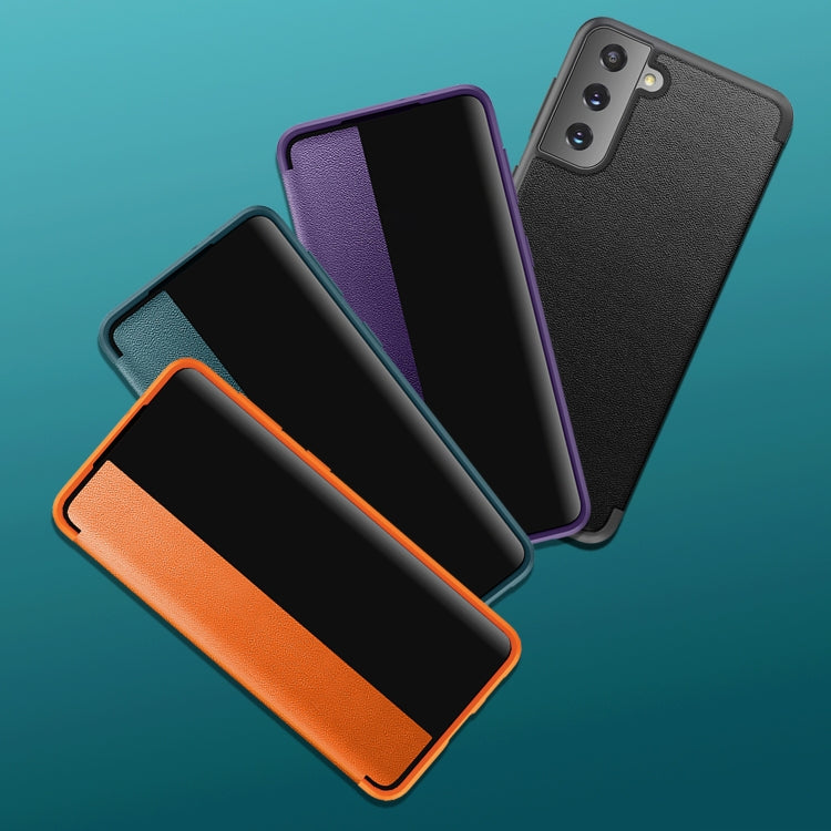 For Samsung Galaxy S21 5G Magnetic Side Window View Shockproof Horizontal Flip Leather Case