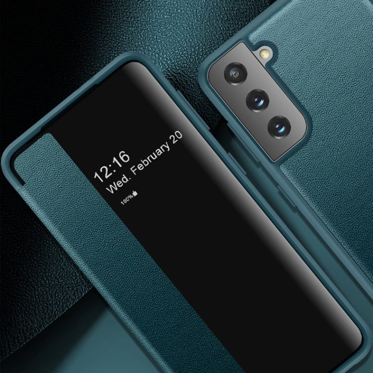 For Samsung Galaxy S21 5G Magnetic Side Window View Shockproof Horizontal Flip Leather Case