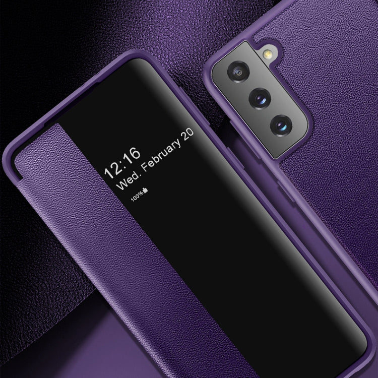 For Samsung Galaxy S21+ 5G Magnetic Side Window View Shockproof Horizontal Flip Leather Case