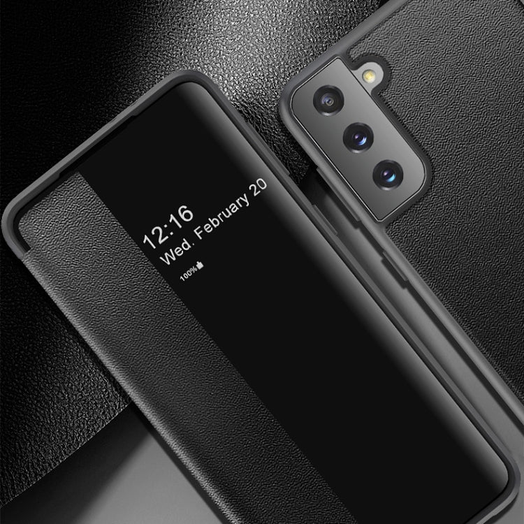 For Samsung Galaxy S21+ 5G Magnetic Side Window View Shockproof Horizontal Flip Leather Case