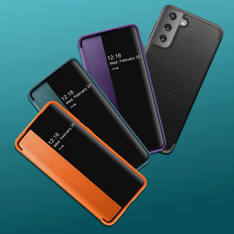 For Samsung Galaxy S21+ 5G Magnetic Side Window View Shockproof Horizontal Flip Leather Case