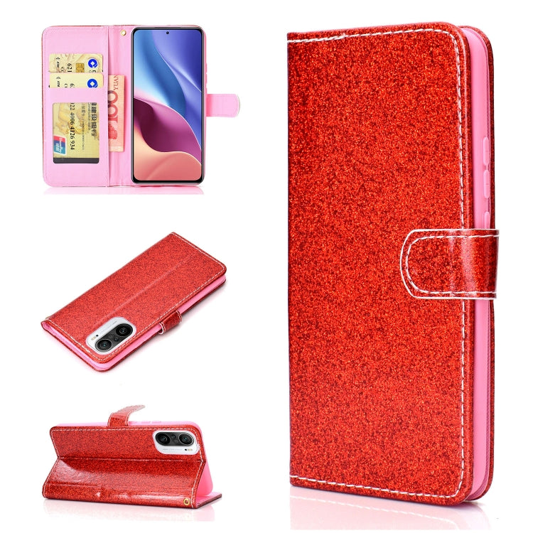 For Xiaomi Redmi K40 Glitter Powder Horizontal Flip Leather Case with Card Slots & Holder & Photo Frame & Wallet