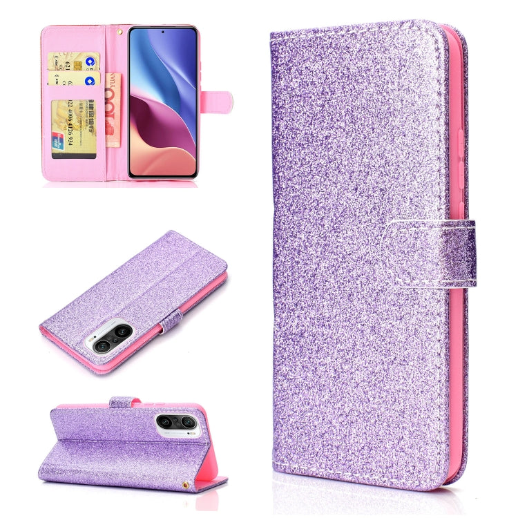 For Xiaomi Redmi Note 10 Glitter Powder Horizontal Flip Leather Case with Card Slots & Holder & Photo Frame & Wallet