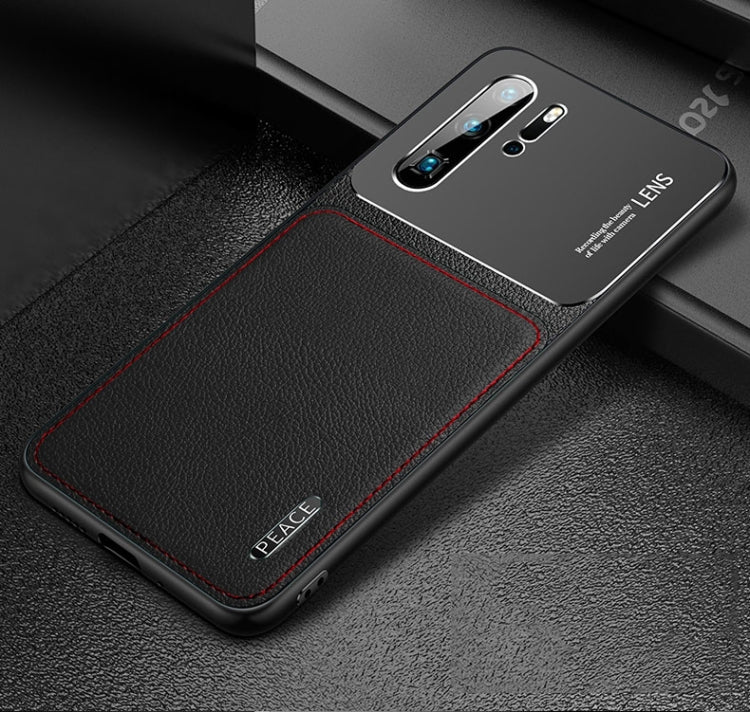 For Huawei P30 Frosted Metal + Leather Texture Protective Case