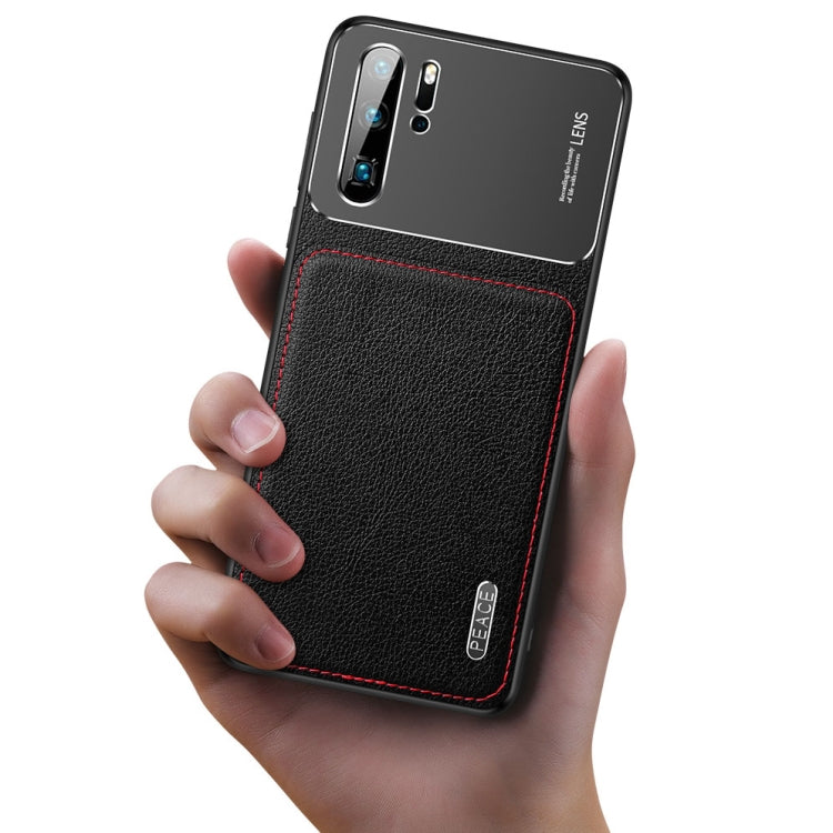 For Huawei P30 Frosted Metal + Leather Texture Protective Case