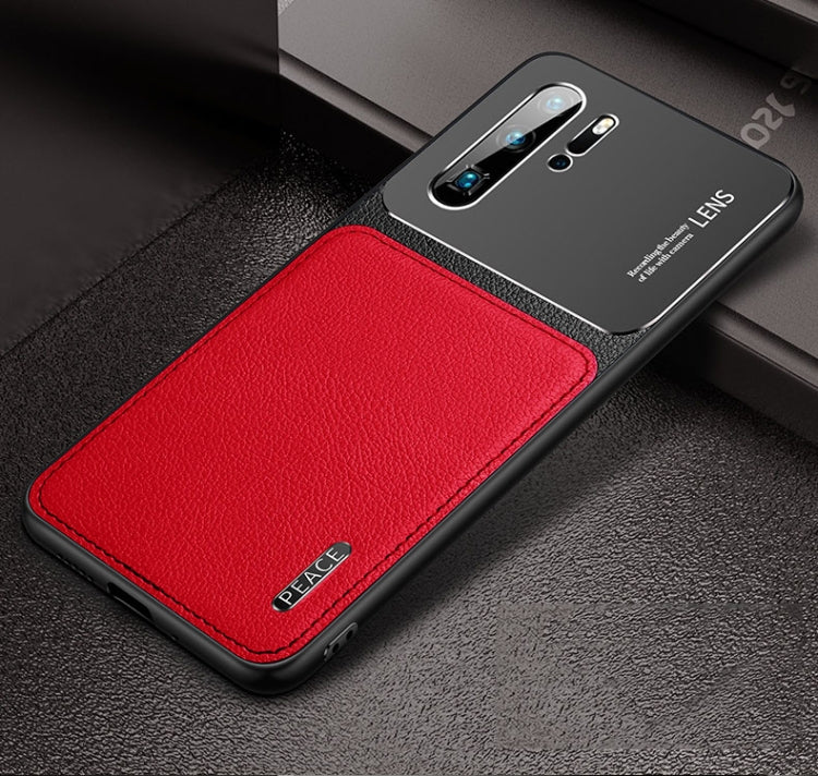 For Huawei P30 Frosted Metal + Leather Texture Protective Case