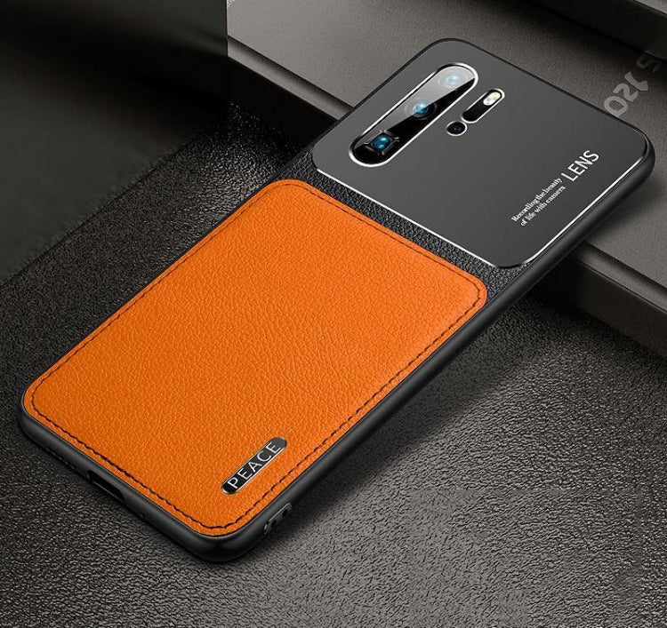 For Huawei P30 Frosted Metal + Leather Texture Protective Case
