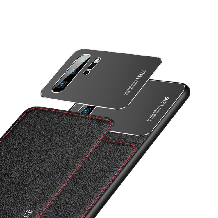 For Huawei P30 Frosted Metal + Leather Texture Protective Case