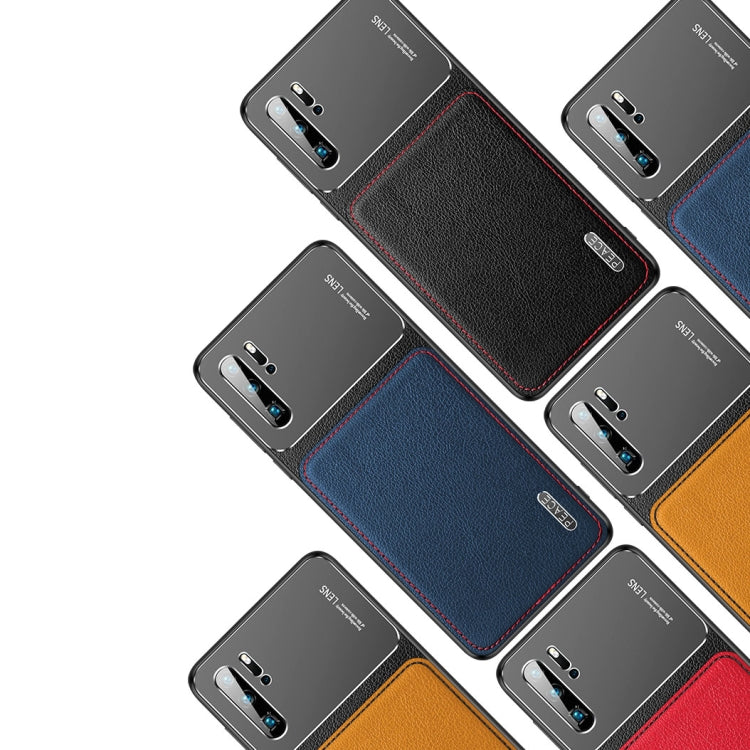 For Huawei P30 Frosted Metal + Leather Texture Protective Case