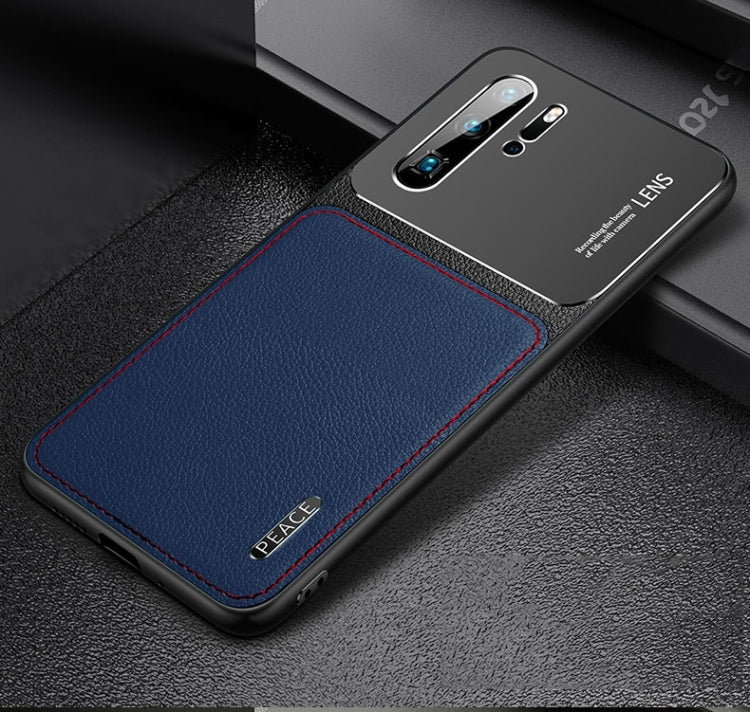 For Huawei P30 Frosted Metal + Leather Texture Protective Case