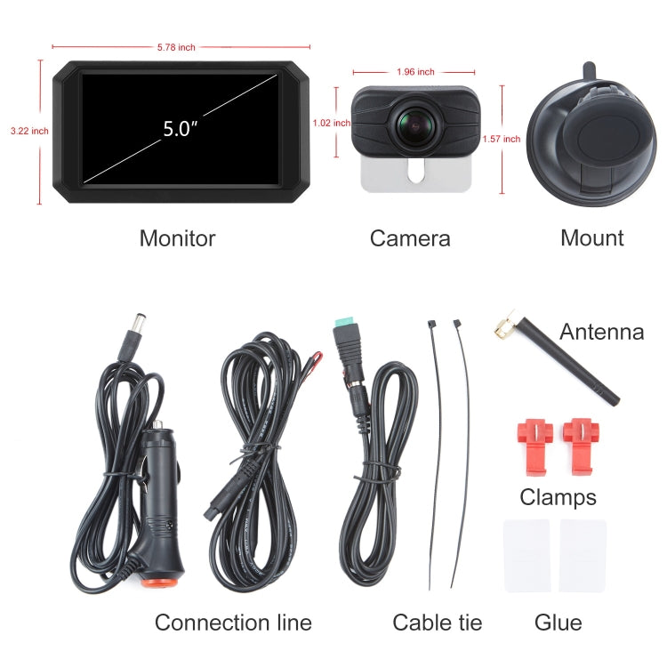 PZ719 Car 5 inch 1080P HD Digital Signal Wireless Reversing Image Rear View Camera