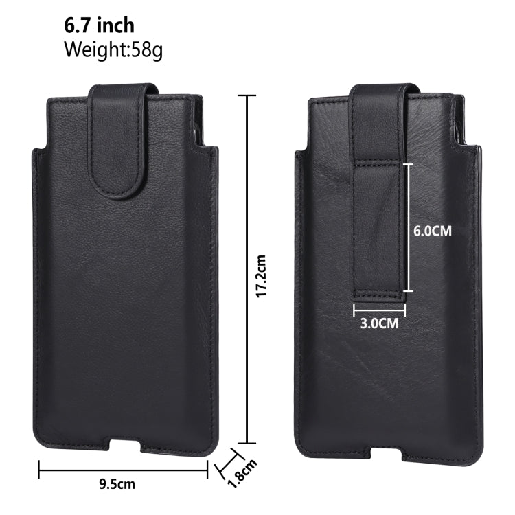 Universal Cow Leather Vertical Mobile Phone Leather Case Waist Bag For 6.7 inch and Below Phones
