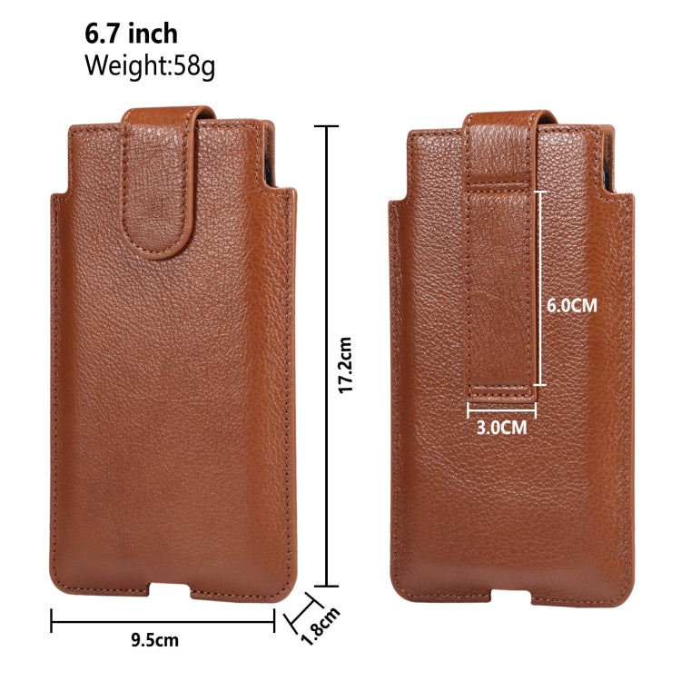Universal Cow Leather Vertical Mobile Phone Leather Case Waist Bag For 6.7 inch and Below Phones