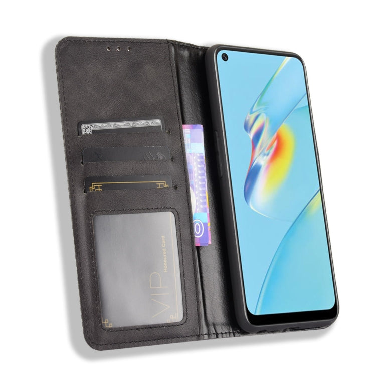 For OPPO A54 4G Magnetic Buckle Retro Crazy Horse Texture Horizontal Flip Leather Case with Holder & Card Slots & Photo Frame