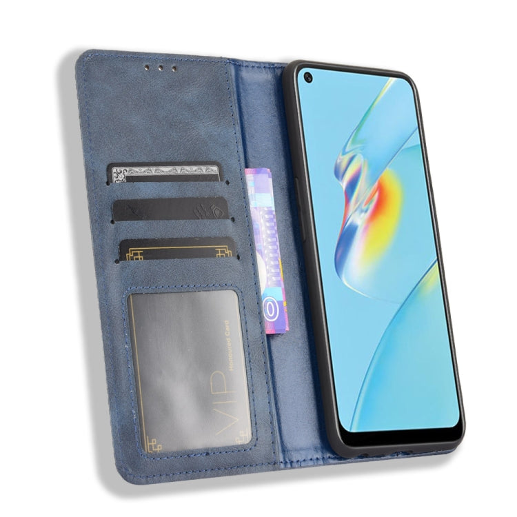 For OPPO A54 4G Magnetic Buckle Retro Crazy Horse Texture Horizontal Flip Leather Case with Holder & Card Slots & Photo Frame