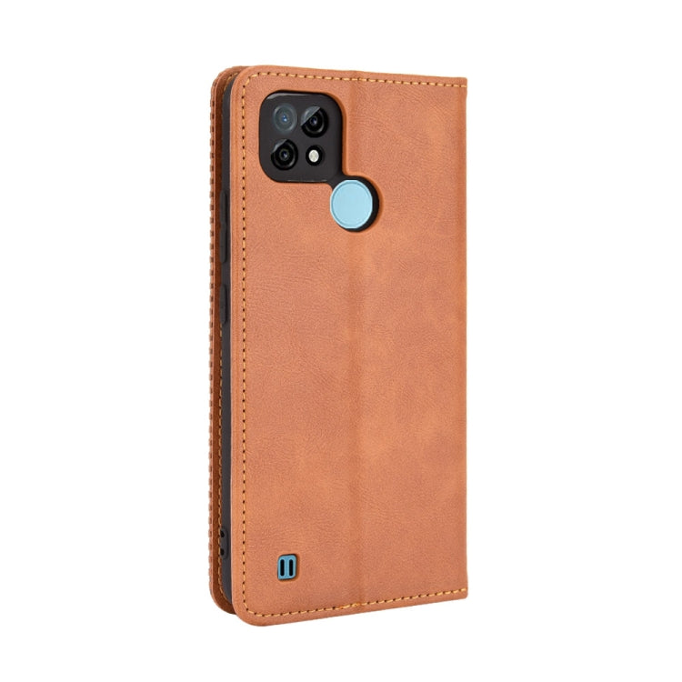For OPPO Realme C21 Magnetic Buckle Retro Crazy Horse Texture Horizontal Flip Leather Case with Holder & Card Slots & Photo Frame