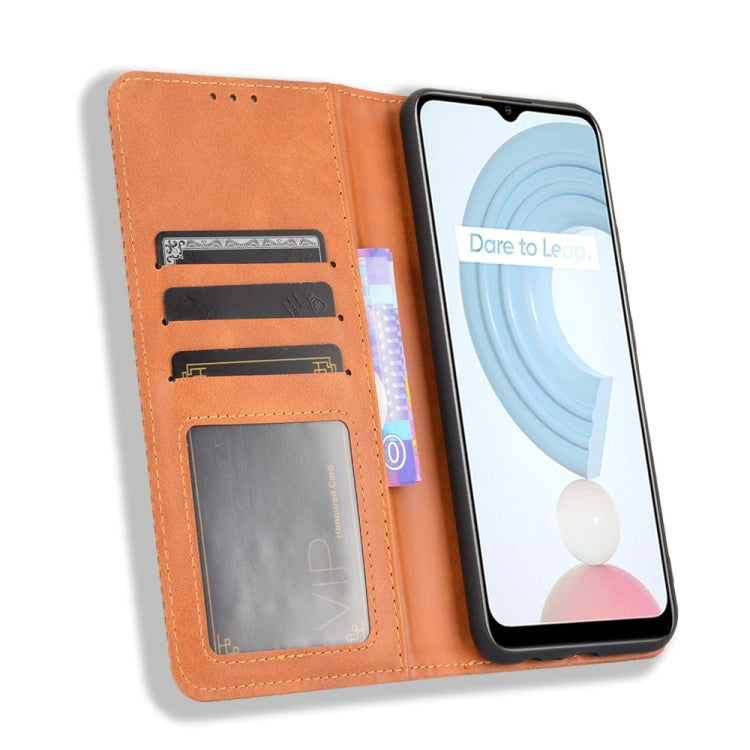 For OPPO Realme C21 Magnetic Buckle Retro Crazy Horse Texture Horizontal Flip Leather Case with Holder & Card Slots & Photo Frame