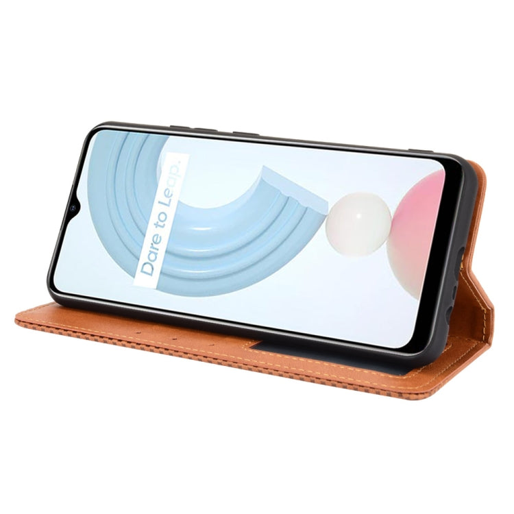 For OPPO Realme C21 Magnetic Buckle Retro Crazy Horse Texture Horizontal Flip Leather Case with Holder & Card Slots & Photo Frame