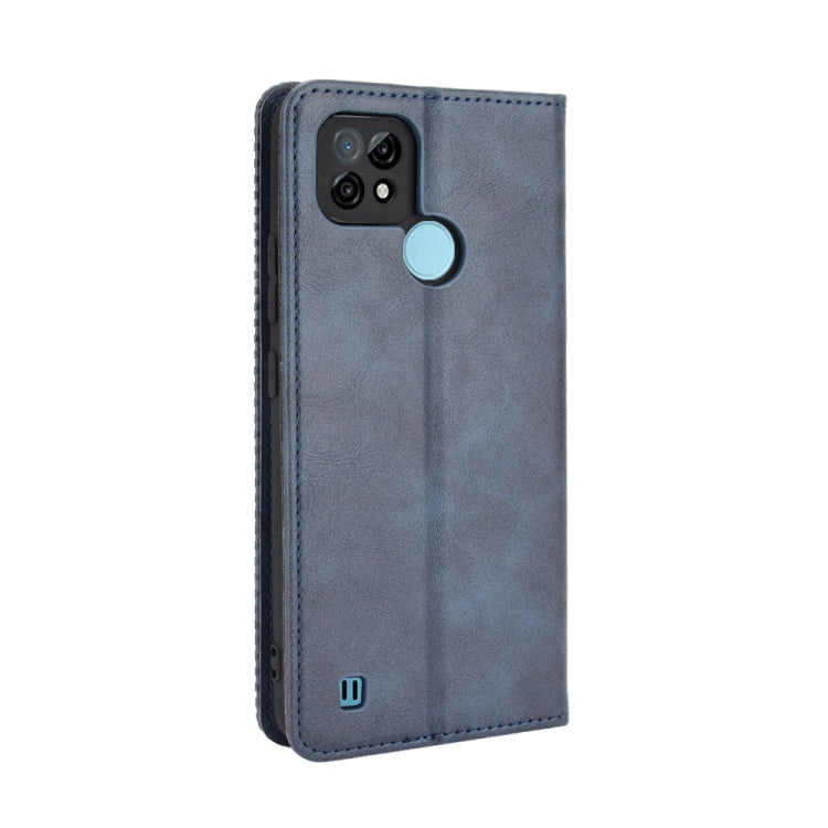 For OPPO Realme C21 Magnetic Buckle Retro Crazy Horse Texture Horizontal Flip Leather Case with Holder & Card Slots & Photo Frame