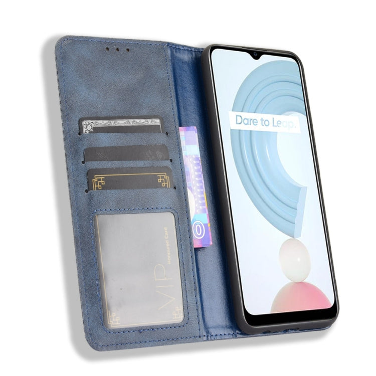 For OPPO Realme C21 Magnetic Buckle Retro Crazy Horse Texture Horizontal Flip Leather Case with Holder & Card Slots & Photo Frame