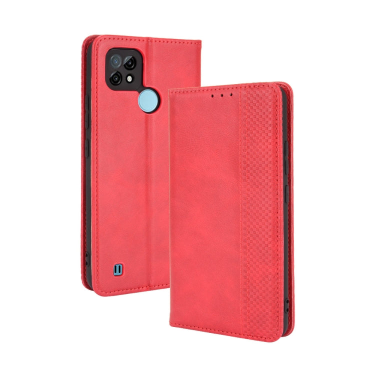 For OPPO Realme C21 Magnetic Buckle Retro Crazy Horse Texture Horizontal Flip Leather Case with Holder & Card Slots & Photo Frame