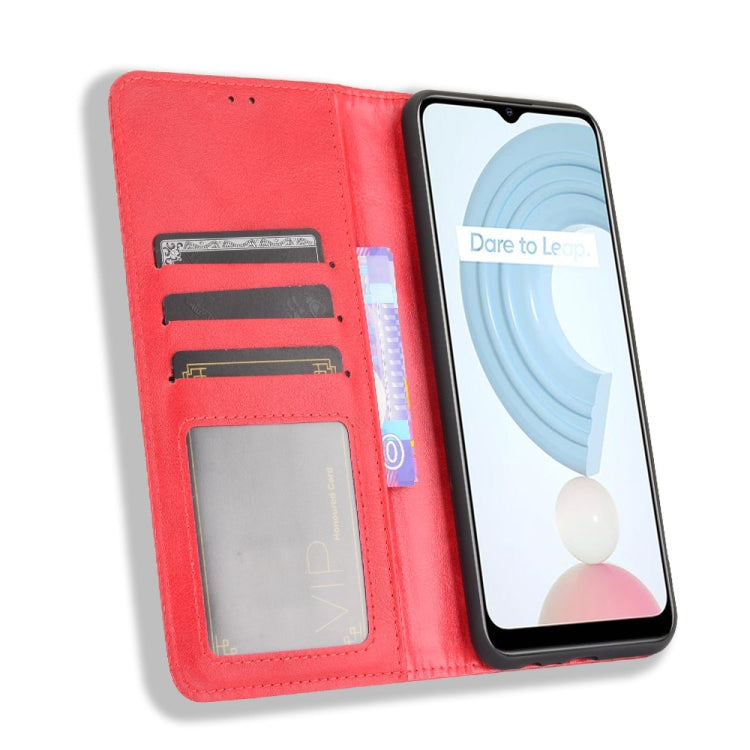 For OPPO Realme C21 Magnetic Buckle Retro Crazy Horse Texture Horizontal Flip Leather Case with Holder & Card Slots & Photo Frame