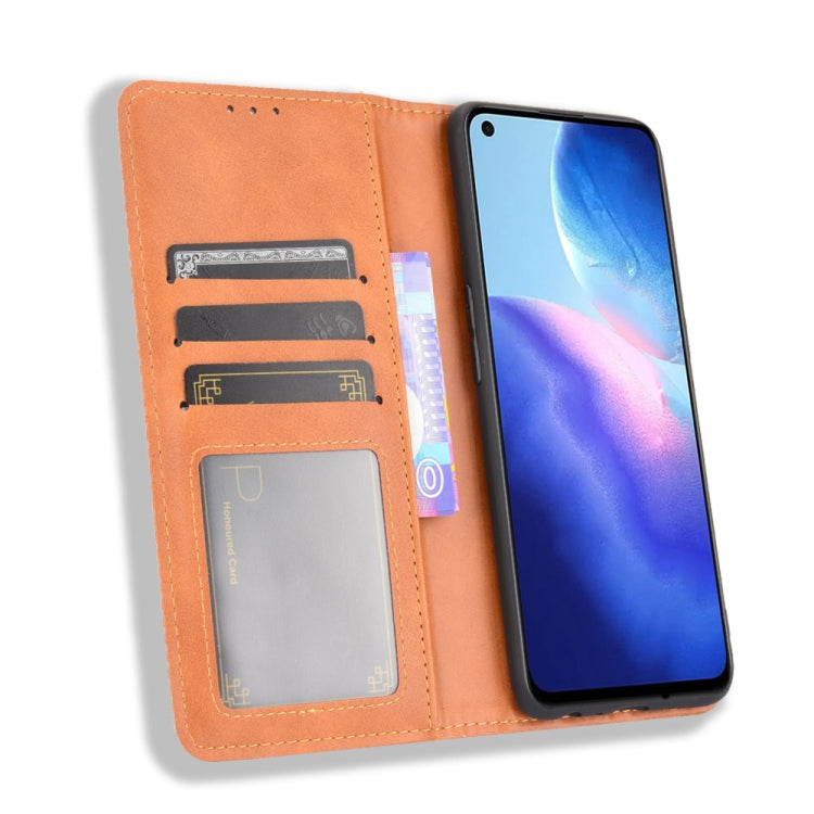 For OPPO Reno5 4G Magnetic Buckle Retro Crazy Horse Texture Horizontal Flip Leather Case with Holder & Card Slots & Photo Frame