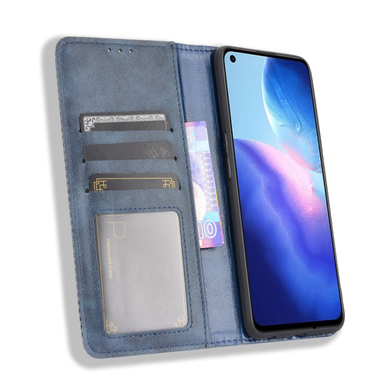 For OPPO Reno5 4G Magnetic Buckle Retro Crazy Horse Texture Horizontal Flip Leather Case with Holder & Card Slots & Photo Frame