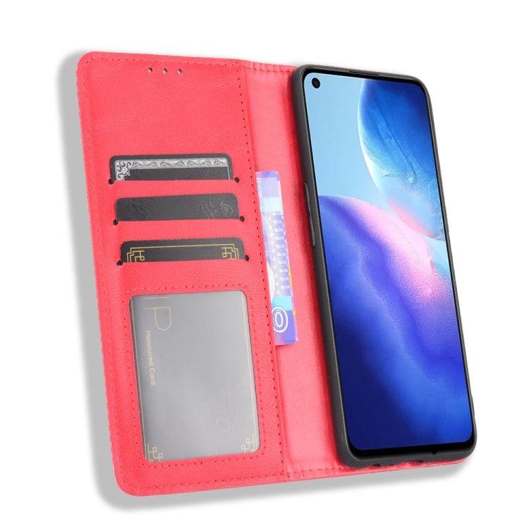 For OPPO Reno5 4G Magnetic Buckle Retro Crazy Horse Texture Horizontal Flip Leather Case with Holder & Card Slots & Photo Frame