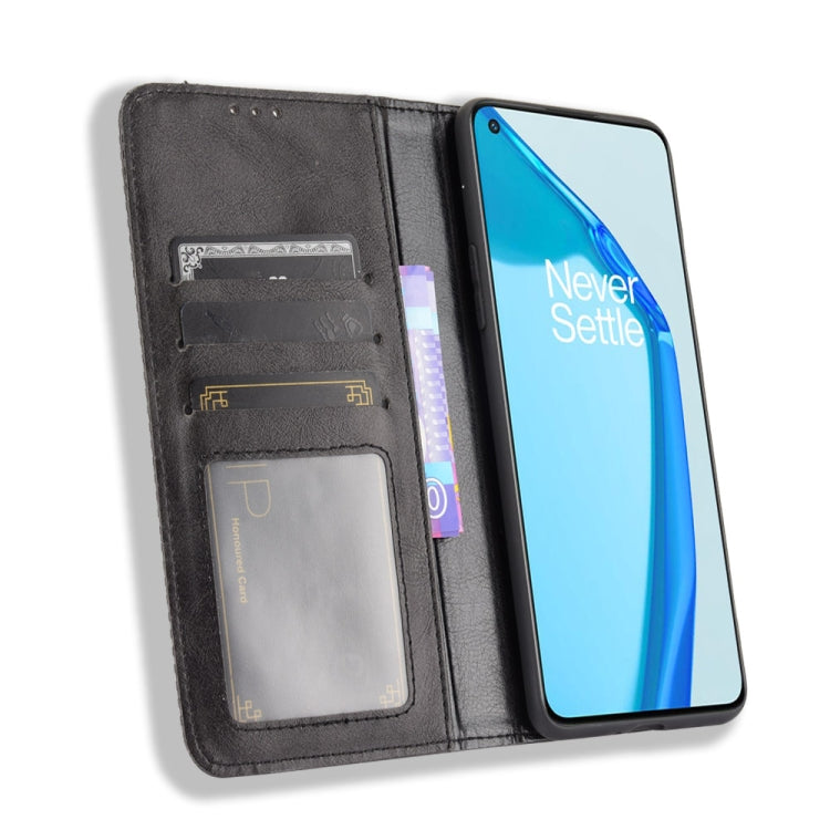 For OnePlus 9R Magnetic Buckle Retro Crazy Horse Texture Horizontal Flip Leather Case with Holder & Card Slots & Photo Frame
