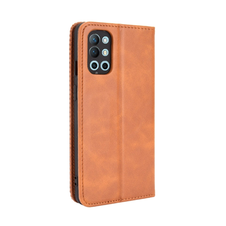 For OnePlus 9R Magnetic Buckle Retro Crazy Horse Texture Horizontal Flip Leather Case with Holder & Card Slots & Photo Frame