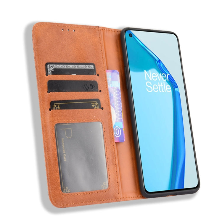For OnePlus 9R Magnetic Buckle Retro Crazy Horse Texture Horizontal Flip Leather Case with Holder & Card Slots & Photo Frame
