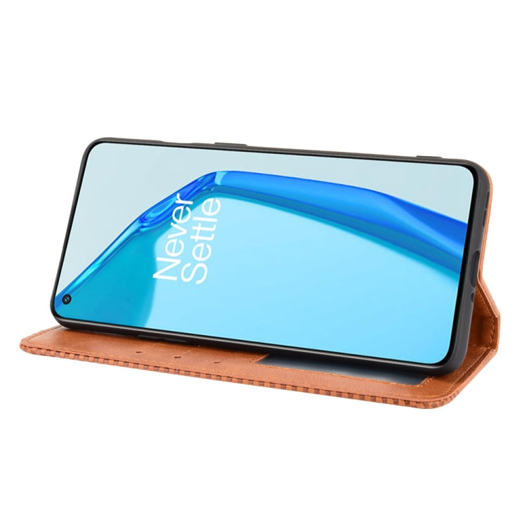 For OnePlus 9R Magnetic Buckle Retro Crazy Horse Texture Horizontal Flip Leather Case with Holder & Card Slots & Photo Frame