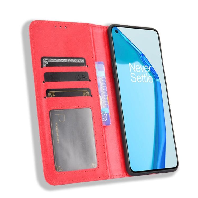 For OnePlus 9R Magnetic Buckle Retro Crazy Horse Texture Horizontal Flip Leather Case with Holder & Card Slots & Photo Frame