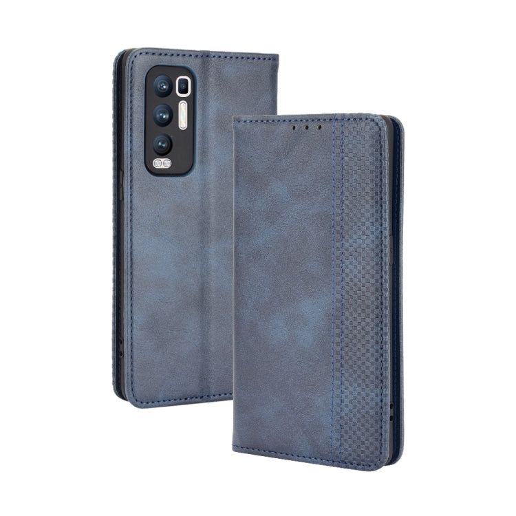 For OPPO Reno5 Pro Plus / Find X3 Neo Magnetic Buckle Retro Crazy Horse Texture Horizontal Flip Leather Case with Holder & Card Slots & Photo Frame