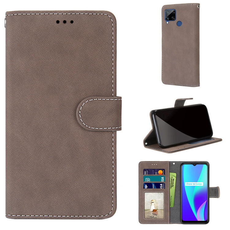 For OPPO Realme C15 / C12 / C25 / 7i (Global) / Narzo 20 / 30A Retro Frosted Horizontal Flip PU Leather Case with Holder & Card Slots & Wallet & Photo Frame