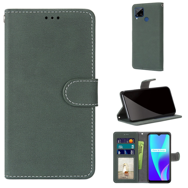 For OPPO Realme C15 / C12 / C25 / 7i (Global) / Narzo 20 / 30A Retro Frosted Horizontal Flip PU Leather Case with Holder & Card Slots & Wallet & Photo Frame