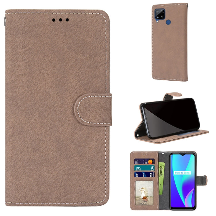 For OPPO Realme C15 / C12 / C25 / 7i (Global) / Narzo 20 / 30A Retro Frosted Horizontal Flip PU Leather Case with Holder & Card Slots & Wallet & Photo Frame
