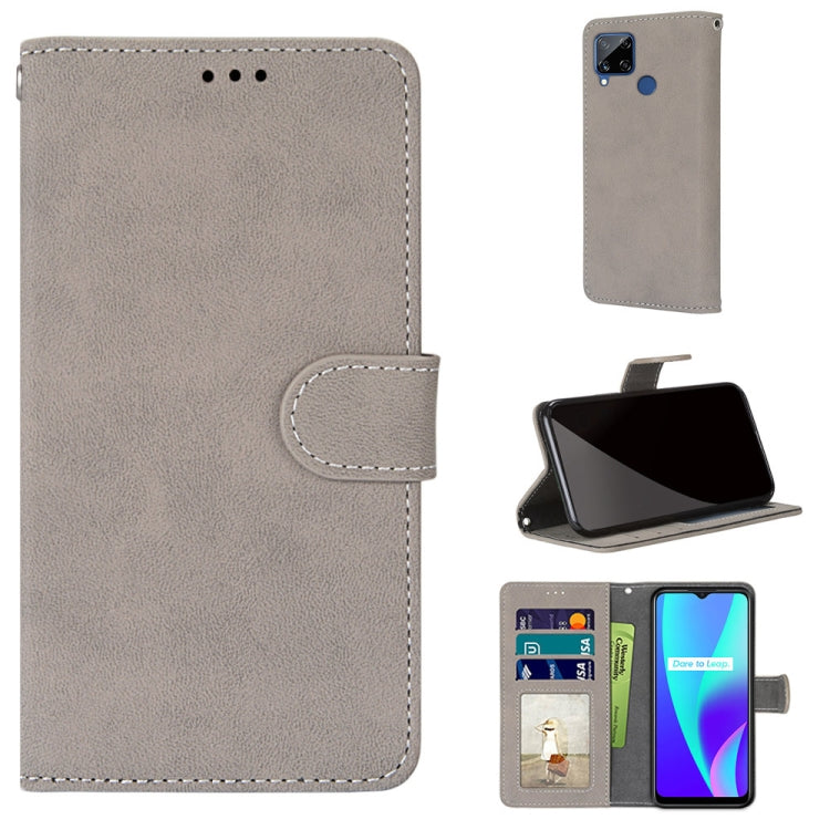 For OPPO Realme C15 / C12 / C25 / 7i (Global) / Narzo 20 / 30A Retro Frosted Horizontal Flip PU Leather Case with Holder & Card Slots & Wallet & Photo Frame