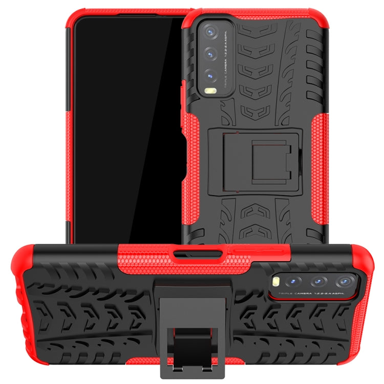 For vivo Y20 Tire Texture Shockproof TPU+PC Protective Case with Holder