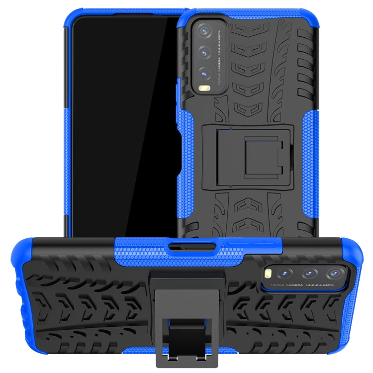 For vivo Y20 Tire Texture Shockproof TPU+PC Protective Case with Holder
